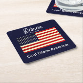 Gepersonaliseerde God Bless America Flag Onderzett Kartonnen Onderzetters (Schuin)