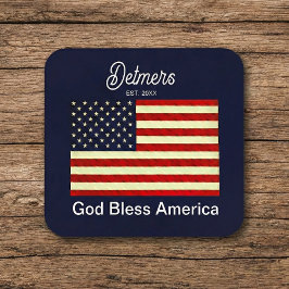 Gepersonaliseerde God Bless America Flag Onderzett Kartonnen Onderzetters