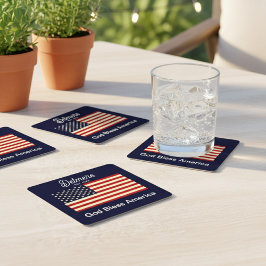 Gepersonaliseerde God Bless America Flag Onderzett Kartonnen Onderzetters