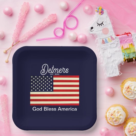 Gepersonaliseerde God Bless America vlag Papieren Bordje (Feest)
