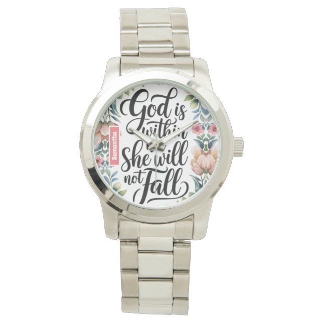 Gepersonaliseerde God is binnenin haar Christelijk Horloge (Voorkant)
