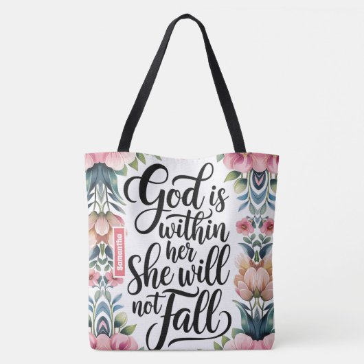 Gepersonaliseerde God is binnenin haar Christelijk Tote Bag (Achterkant)