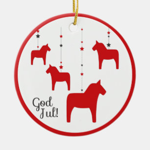 Gepersonaliseerde God jul! Christmas Dala Paard Keramisch Ornament