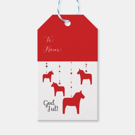 Gepersonaliseerde God jul! Dala Horse Cadeaulabel (Voorkant)