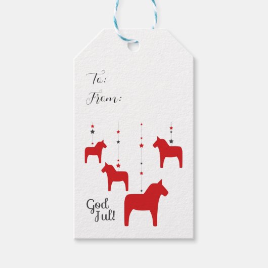 Gepersonaliseerde God jul! Dala Horse Cadeaulabel (Voorkant)