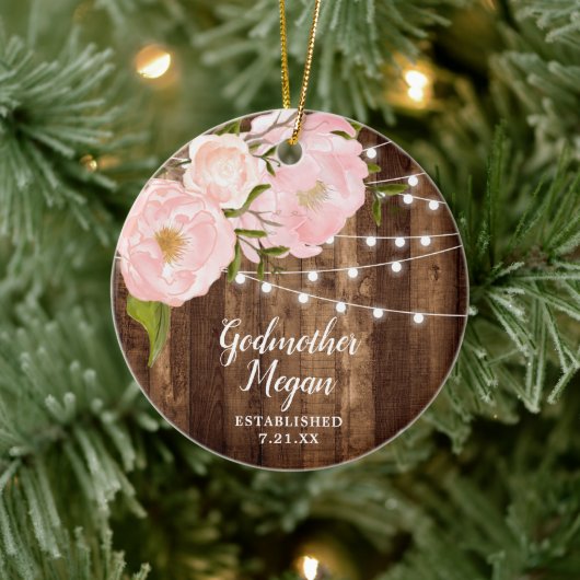 Gepersonaliseerde Godmoeder Farmhouse String Light Keramisch Ornament (Boom)