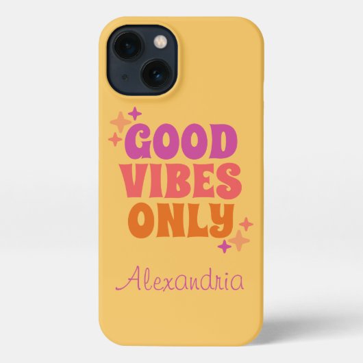Gepersonaliseerde goede vibes geel iPhone hoesje (Achterkant)