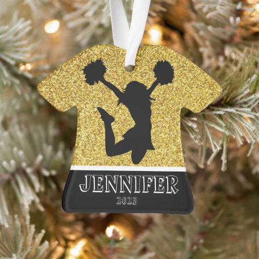 Gepersonaliseerde Gold & Black Cheerleading Orname Ornament (Boom)
