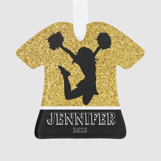 Gepersonaliseerde Gold & Black Cheerleading Orname Ornament (achterkant)