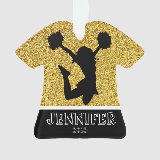 Gepersonaliseerde Gold & Black Cheerleading Orname Ornament (voorkant)