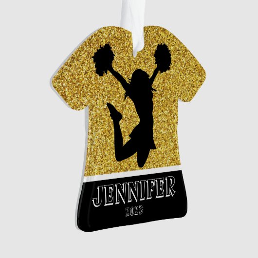 Gepersonaliseerde Gold & Black Cheerleading Orname Ornament (voorkant)