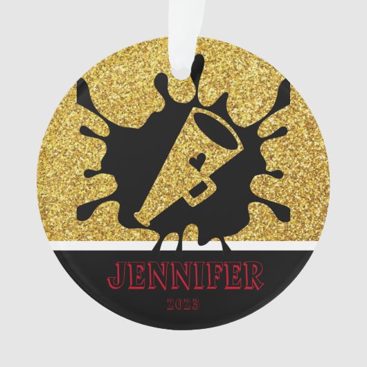 Gepersonaliseerde Gold & Black Cheerleading Orname Ornament (voorkant)
