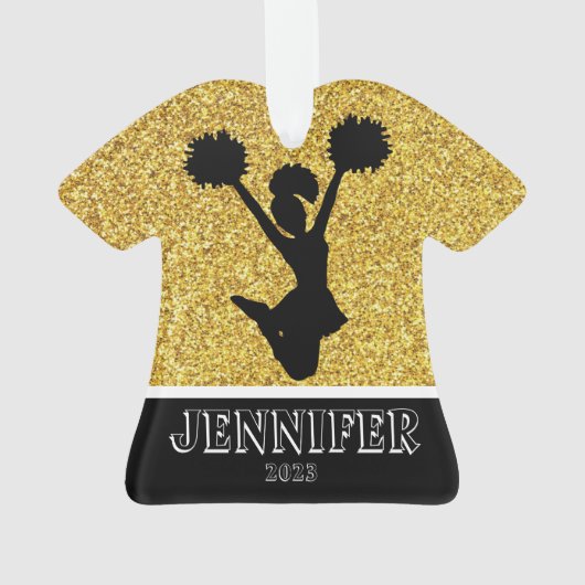 Gepersonaliseerde Gold & Black Cheerleading Orname Ornament (achterkant)