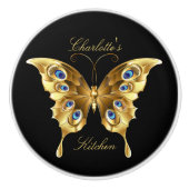 Gepersonaliseerde Gold Butterfly Black Keramische Knop (Voorkant)
