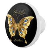 Gepersonaliseerde Gold Butterfly Black Keramische Knop (Rechts)