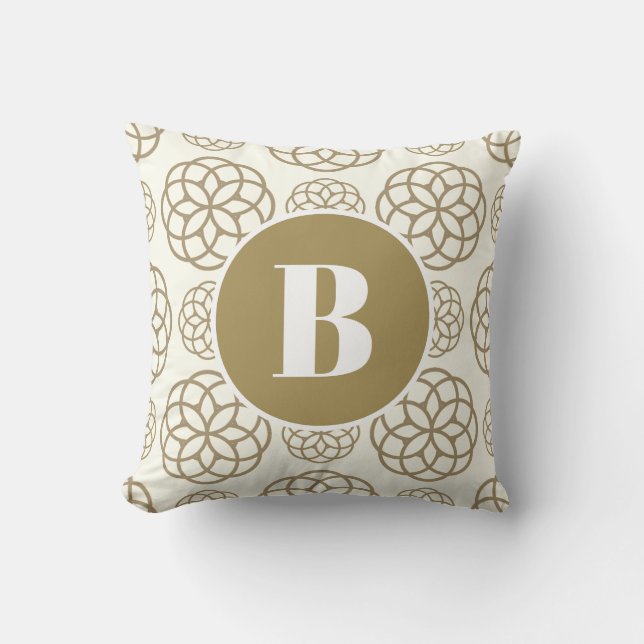 Gepersonaliseerde Gold Circle Pattern Monogramed Kussen (Voorkant)