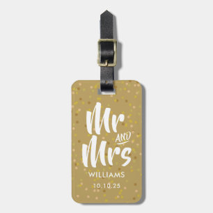 Gepersonaliseerde Gold Dust Confetti Mr. en Mrs. Bagagelabel