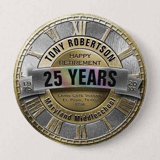 Gepersonaliseerde Gold en Silver Retirement Button (Voorkant)