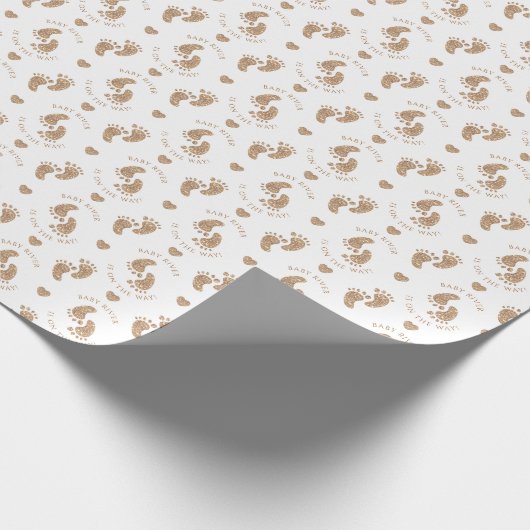 Gepersonaliseerde Gold Glitter Baby Feet Baby show Cadeaupapier (Hoek)
