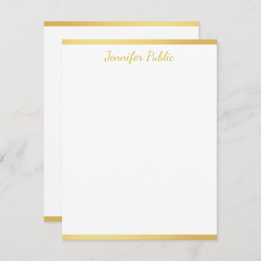 Gepersonaliseerde Gold Hand Script naam verticaal Notitiekaartje (Voorkant / Achterkant)