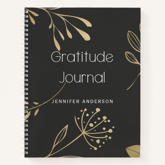 Gepersonaliseerde Gold Leaf Charcoal Dankbaarheids Notitieboek (Voorkant)