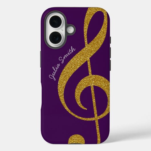 Gepersonaliseerde Gold Treble Clef Muziek paarse Case-Mate iPhone Case (Achterkant)