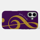 Gepersonaliseerde Gold Treble Clef Muziek paarse Case-Mate iPhone Case (Achterkant (horizontaal))