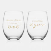 Gepersonaliseerde Golden 50th Jubileum Keepsake Gi Wijnglas Zonder Voet (Achterkant)