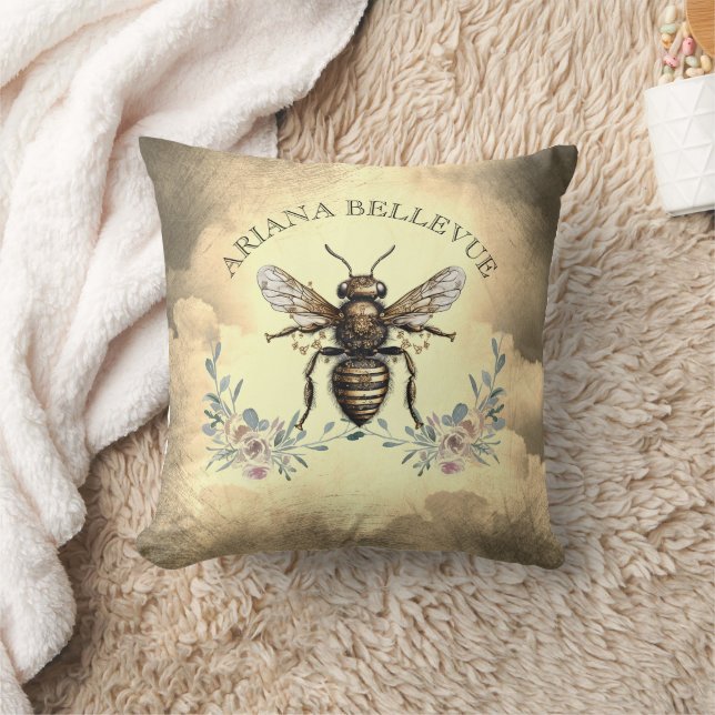 Gepersonaliseerde Golden Bee Floral Kussen (Deken)