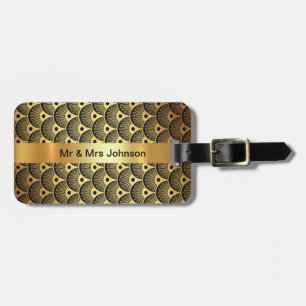 Gepersonaliseerde Golden Black Shells Art Deco Lug Bagagelabel