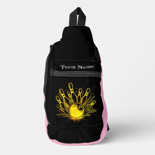 Gepersonaliseerde Golden Bowling Team Design Sling Bag (Voorkant)