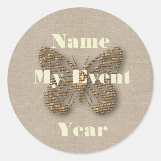 Gepersonaliseerde Golden Butterfly Event Sticker (Voorkant)