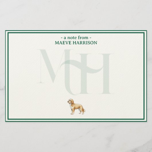 Gepersonaliseerde Golden Doodle Note Monogram Briefpapier (Voorkant)