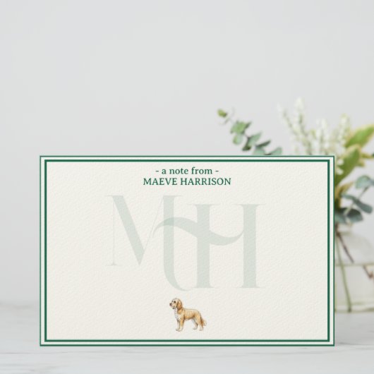 Gepersonaliseerde Golden Doodle Note Monogram Briefpapier (Staand voorkant)