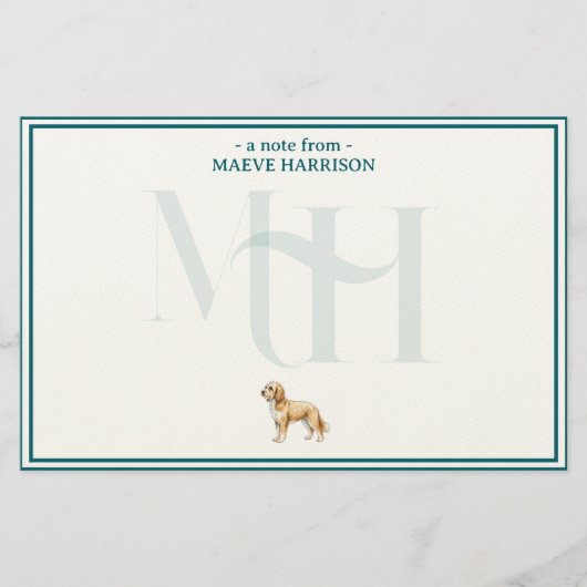 Gepersonaliseerde Golden Doodle Note Monogram Briefpapier (Voorkant)