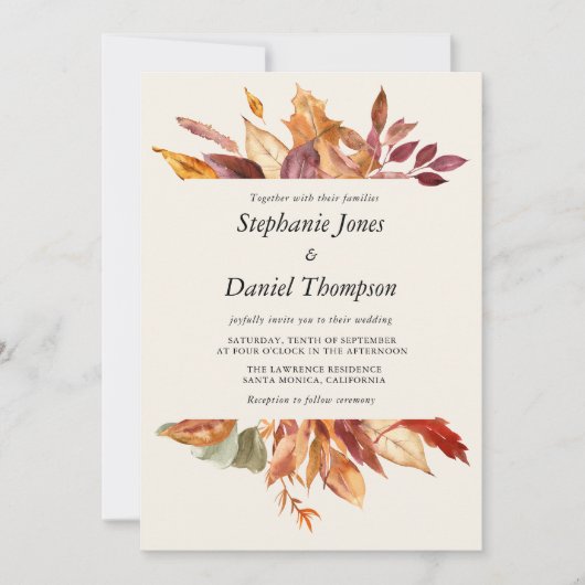 Gepersonaliseerde Golden Fall Leaves bruiloft uitn Kaart (Voorkant)