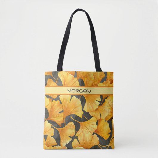Gepersonaliseerde Golden Ginkgo Leaf Pattern Canva Tote Bag (Voorkant)