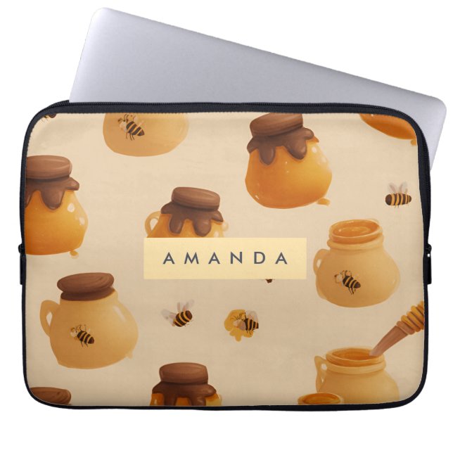 Gepersonaliseerde Golden Honey Pot Patroon Laptop Sleeve (Voorkant)