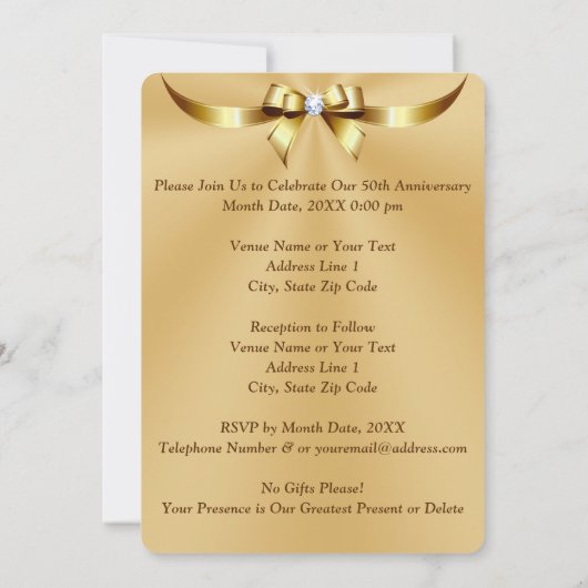 Gepersonaliseerde Golden Jubileum Uitnodiging Kaar (Achterkant)