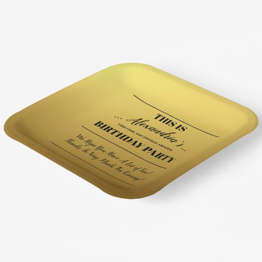 Gepersonaliseerde Golden Party Papieren Bordje (Gebogen)