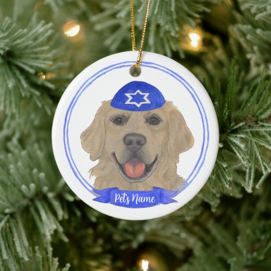 Gepersonaliseerde Golden Retriever Dog Chanoeka Keramisch Ornament (Boom)