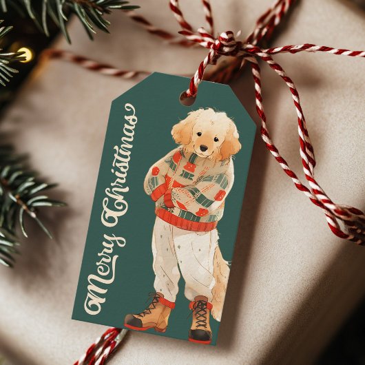 Gepersonaliseerde Golden Retriever Dog Holiday Gif Cadeaulabel
