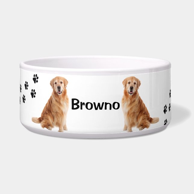 Gepersonaliseerde Golden Retriever Dog Pawprint Voerbakje (Voorkant)