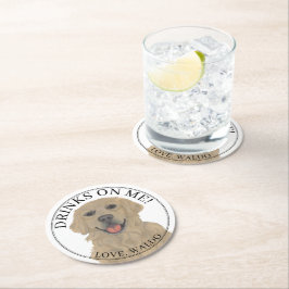 Gepersonaliseerde Golden Retriever Hond bruiloft Ronde Kartonnen Onderzetter