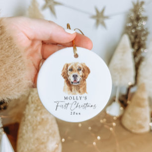Gepersonaliseerde Golden Retriever naam eerste ker Keramisch Ornament