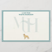 Gepersonaliseerde Golden Retriever Note Monogram Briefpapier (Voorkant)