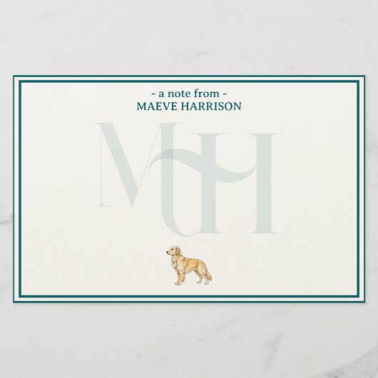 Gepersonaliseerde Golden Retriever Note Monogram Briefpapier (Voorkant)