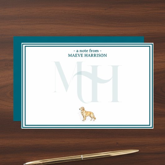 Gepersonaliseerde Golden Retriever Note Monogram Briefpapier