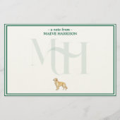 Gepersonaliseerde Golden Retriever Note Monogram Briefpapier (Voorkant)
