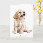 Gepersonaliseerde Golden Retriever Puppy Kaart (Gele Bloem)